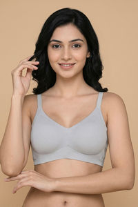 Zivame Padded Non Wired 3/4th Coverage Tshirt Bra - Grey Melange — thumbnail 1